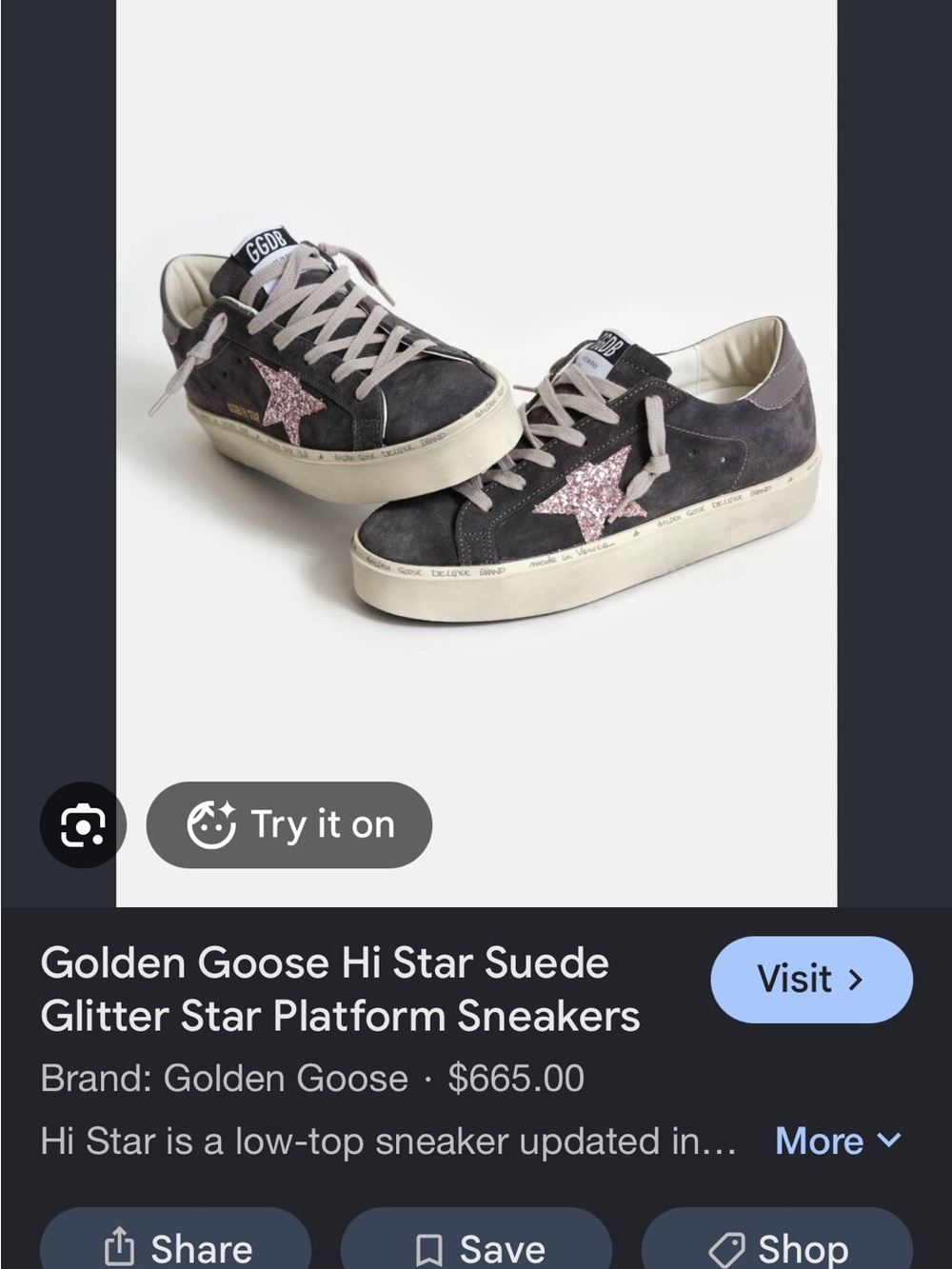 Golden Goose womens' Hi Star Suede Sneakers with Pink Glitter Star